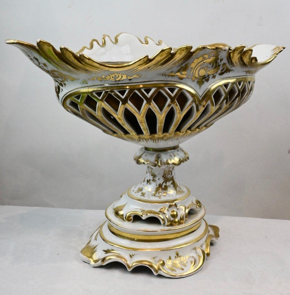 Centre De Table En Porcelaine Décoré De Dorures - France 1830-photo-3